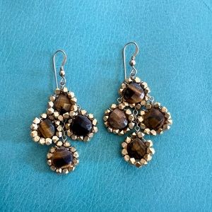 Kendra Scott lookalike tigers eye brown & gold drop earrings
